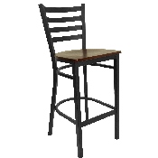 HERCULES Series Black Ladder Back Metal Restaurant Barstool - Mahogany Wood Seat, XU-DG697BLAD-BAR-MAHW-GG