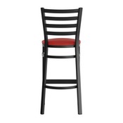 HERCULES Black Ladder Back Metal Restaurant Barstool - Red Vinyl Seat