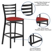 HERCULES Black Ladder Back Metal Restaurant Barstool - Red Vinyl Seat