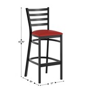 HERCULES Black Ladder Back Metal Restaurant Barstool - Red Vinyl Seat