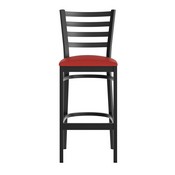 HERCULES Black Ladder Back Metal Restaurant Barstool - Red Vinyl Seat
