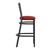 HERCULES Black Ladder Back Metal Restaurant Barstool - Red Vinyl Seat