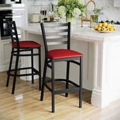 HERCULES Black Ladder Back Metal Restaurant Barstool - Red Vinyl Seat