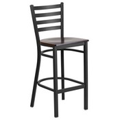 HERCULES Series Black Ladder Back Metal Restaurant Barstool - Walnut Wood Seat, XU-DG697BLAD-BAR-WALW-GG