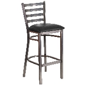 HERCULES Series Clear Coated Ladder Back Metal Restaurant Barstool - Black Vinyl Seat, XU-DG697BLAD-CLR-BAR-BLKV-GG