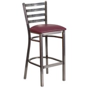 HERCULES Series Clear Coated Ladder Back Metal Restaurant Barstool - Burgundy Vinyl Seat, XU-DG697BLAD-CLR-BAR-BURV-GG