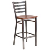 HERCULES Series Clear Coated Ladder Back Metal Restaurant Barstool - Cherry Wood Seat, XU-DG697BLAD-CLR-BAR-CHYW-GG