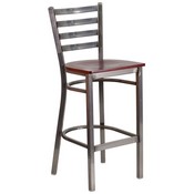 HERCULES Series Clear Coated Ladder Back Metal Restaurant Barstool - Mahogany Wood Seat, XU-DG697BLAD-CLR-BAR-MAHW-GG