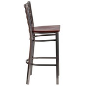 HERCULES Series Clear Coated Ladder Back Metal Restaurant Barstool - Mahogany Wood Seat, XU-DG697BLAD-CLR-BAR-MAHW-GG