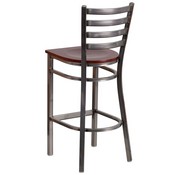 HERCULES Series Clear Coated Ladder Back Metal Restaurant Barstool - Mahogany Wood Seat, XU-DG697BLAD-CLR-BAR-MAHW-GG