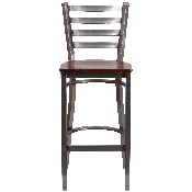 HERCULES Series Clear Coated Ladder Back Metal Restaurant Barstool - Mahogany Wood Seat, XU-DG697BLAD-CLR-BAR-MAHW-GG