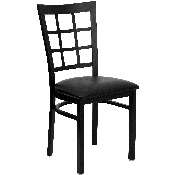 HERCULES Series Black Window Back Metal Restaurant Chair - Black Vinyl Seat, XU-DG6Q3BWIN-BLKV-GG