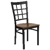 HERCULES Series Black Window Back Metal Restaurant Chair - Cherry Wood Seat, XU-DG6Q3BWIN-CHYW-GG