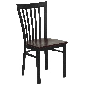 HERCULES Series Black School House Back Metal Restaurant Chair - Mahogany Wood Seat, XU-DG6Q4BSCH-MAHW-GG