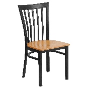HERCULES Series Black School House Back Metal Restaurant Chair - Natural Wood Seat, XU-DG6Q4BSCH-NATW-GG