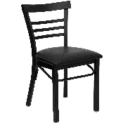 HERCULES Series Black Three-Slat Ladder Back Metal Restaurant Chair - Black Vinyl Seat, XU-DG6Q6B1LAD-BLKV-GG