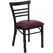 HERCULES Series Black Three-Slat Ladder Back Metal Restaurant Chair - Burgundy Vinyl Seat, XU-DG6Q6B1LAD-BURV-GG