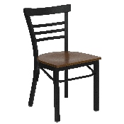 HERCULES Series Black Three-Slat Ladder Back Metal Restaurant Chair - Cherry Wood Seat, XU-DG6Q6B1LAD-CHYW-GG