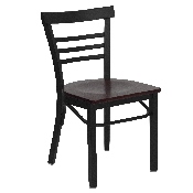 HERCULES Series Black Three-Slat Ladder Back Metal Restaurant Chair - Mahogany Wood Seat, XU-DG6Q6B1LAD-MAHW-GG