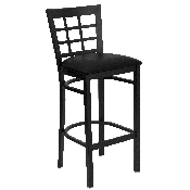 HERCULES Series Black Window Back Metal Restaurant Barstool - Black Vinyl Seat, XU-DG6R7BWIN-BAR-BLKV-GG