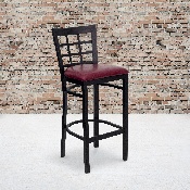HERCULES Series Black Window Back Metal Restaurant Barstool - Burgundy Vinyl Seat, XU-DG6R7BWIN-BAR-BURV-GG