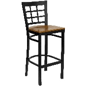 HERCULES Series Black Window Back Metal Restaurant Barstool - Cherry Wood Seat, XU-DG6R7BWIN-BAR-CHYW-GG
