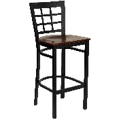 HERCULES Series Black Window Back Metal Restaurant Barstool - Mahogany Wood Seat, XU-DG6R7BWIN-BAR-MAHW-GG