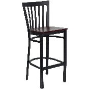 HERCULES Series Black School House Back Metal Restaurant Barstool - Mahogany Wood Seat, XU-DG6R8BSCH-BAR-MAHW-GG