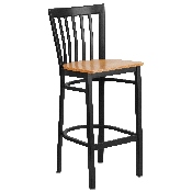 HERCULES Series Black School House Back Metal Restaurant Barstool - Natural Wood Seat, XU-DG6R8BSCH-BAR-NATW-GG