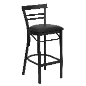 HERCULES Series Black Two-Slat Ladder Back Metal Restaurant Barstool - Black Vinyl Seat, XU-DG6R9BLAD-BAR-BLKV-GG