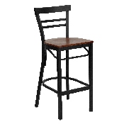 HERCULES Series Black Two-Slat Ladder Back Metal Restaurant Barstool - Cherry Wood Seat, XU-DG6R9BLAD-BAR-CHYW-GG
