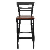 HERCULES Series Black Two-Slat Ladder Back Metal Restaurant Barstool - Cherry Wood Seat, XU-DG6R9BLAD-BAR-CHYW-GG