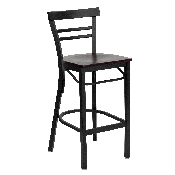 HERCULES Series Black Two-Slat Ladder Back Metal Restaurant Barstool - Mahogany Wood Seat, XU-DG6R9BLAD-BAR-MAHW-GG
