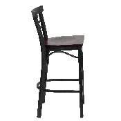 HERCULES Series Black Two-Slat Ladder Back Metal Restaurant Barstool - Mahogany Wood Seat, XU-DG6R9BLAD-BAR-MAHW-GG