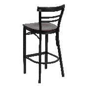 HERCULES Series Black Two-Slat Ladder Back Metal Restaurant Barstool - Mahogany Wood Seat, XU-DG6R9BLAD-BAR-MAHW-GG