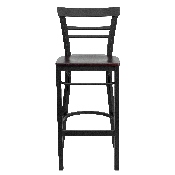 HERCULES Series Black Two-Slat Ladder Back Metal Restaurant Barstool - Mahogany Wood Seat, XU-DG6R9BLAD-BAR-MAHW-GG
