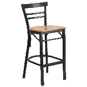 HERCULES Series Black Two-Slat Ladder Back Metal Restaurant Barstool - Natural Wood Seat, XU-DG6R9BLAD-BAR-NATW-GG