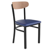 Wright Commercial Dining Chair with 500 LB. Capacity Black Steel Frame, Natural Birch Finish Wooden Boomerang Back, and Blue Vinyl Seat, XU-DG6V5BLV-NAT-GG