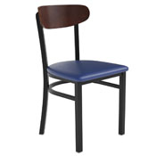 Wright Commercial Dining Chair with 500 LB. Capacity Black Steel Frame, Walnut Finish Wooden Boomerang Back, and Blue Vinyl Seat, XU-DG6V5BLV-WAL-GG