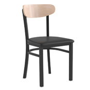Wright Commercial Dining Chair with 500 LB. Capacity Black Steel Frame, Natural Birch Finish Wooden Boomerang Back, and Black Vinyl Seat, XU-DG6V5BV-NAT-GG