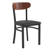 Wright Commercial Dining Chair with 500 LB. Capacity Black Steel Frame, Walnut Finish Wooden Boomerang Back, and Black Vinyl Seat, XU-DG6V5BV-WAL-GG