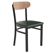 Wright Commercial Dining Chair with 500 LB. Capacity Black Steel Frame, Natural Birch Finish Wooden Boomerang Back, and Green Vinyl Seat, XU-DG6V5GNV-NAT-GG