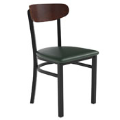 Wright Commercial Dining Chair with 500 LB. Capacity Black Steel Frame, Walnut Finish Wooden Boomerang Back, and Green Vinyl Seat, XU-DG6V5GNV-WAL-GG