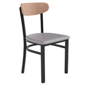 Wright Commercial Dining Chair with 500 LB. Capacity Black Steel Frame, Natural Birch Finish Wooden Boomerang Back, and Gray Vinyl Seat, XU-DG6V5GYV-NAT-GG