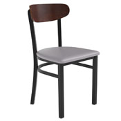 Wright Commercial Dining Chair with 500 LB. Capacity Black Steel Frame, Walnut Finish Wooden Boomerang Back, and Gray Vinyl Seat, XU-DG6V5GYV-WAL-GG