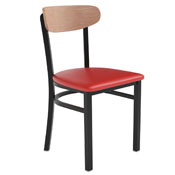 Wright Commercial Dining Chair with 500 LB. Capacity Black Steel Frame, Natural Birch Finish Wooden Boomerang Back, and Red Vinyl Seat, XU-DG6V5RDV-NAT-GG