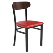 Wright Commercial Dining Chair with 500 LB. Capacity Black Steel Frame, Walnut Finish Wooden Boomerang Back, and Red Vinyl Seat, XU-DG6V5RDV-WAL-GG