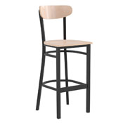 Wright Commercial Grade Barstool with 500 LB. Capacity Black Steel Frame, Solid Wood Seat, and Boomerang Back, Natural Birch Finish, XU-DG6V6B-NAT-GG