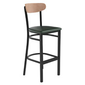 Wright Commercial Barstool with 500 LB. Capacity Black Steel Frame, Natural Birch Finish Wooden Boomerang Back, and Green Vinyl Seat, XU-DG6V6GNV-NAT-GG