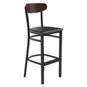 Wright Commercial Barstool with 500 LB. Capacity Black Steel Frame, Walnut Finish Wooden Boomerang Back, and Green Vinyl Seat, XU-DG6V6GNV-WAL-GG